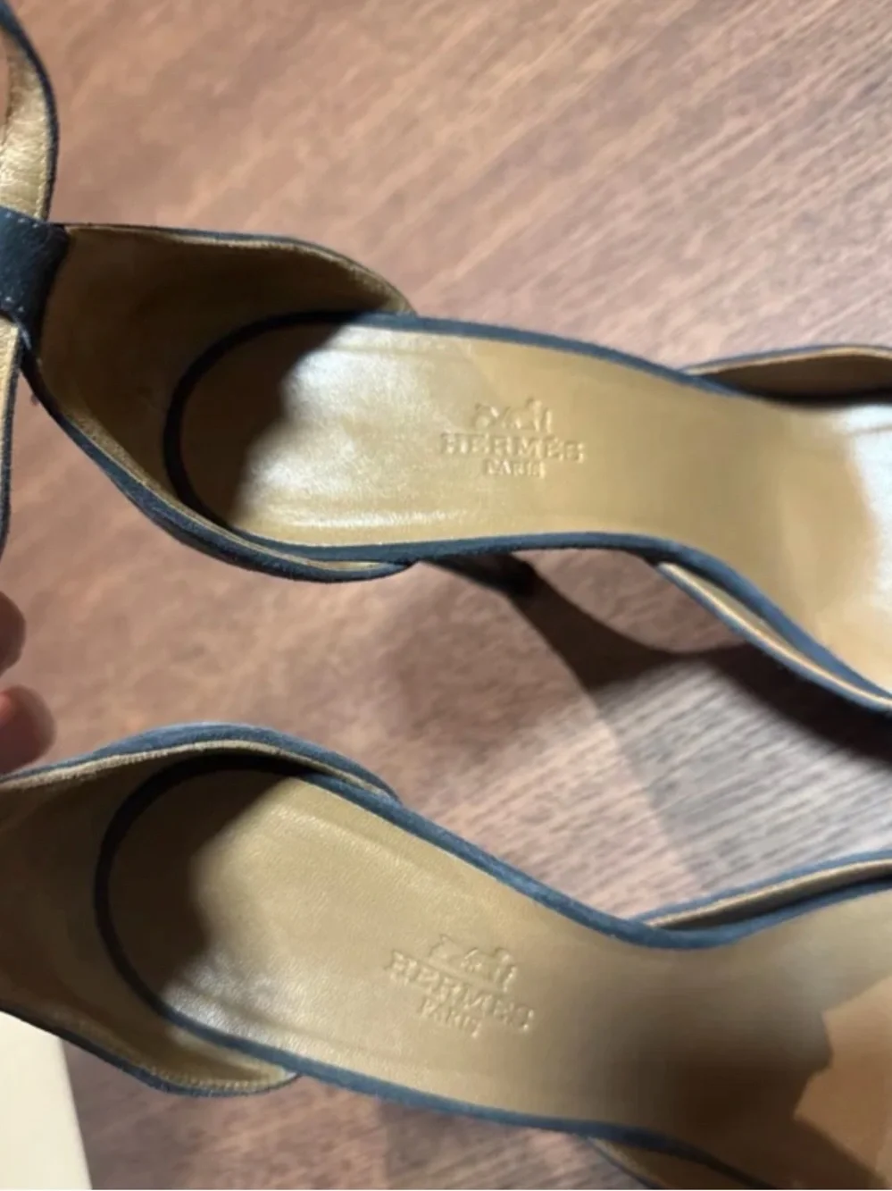 Hermes Highlight Heel Suede Open-Toe Ankle Strap High Heels in Teal and Black